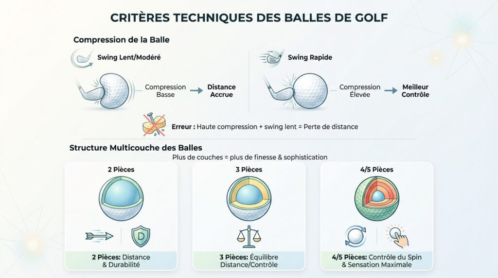Infographie expliquant la compression et les couches d'une balle de golf