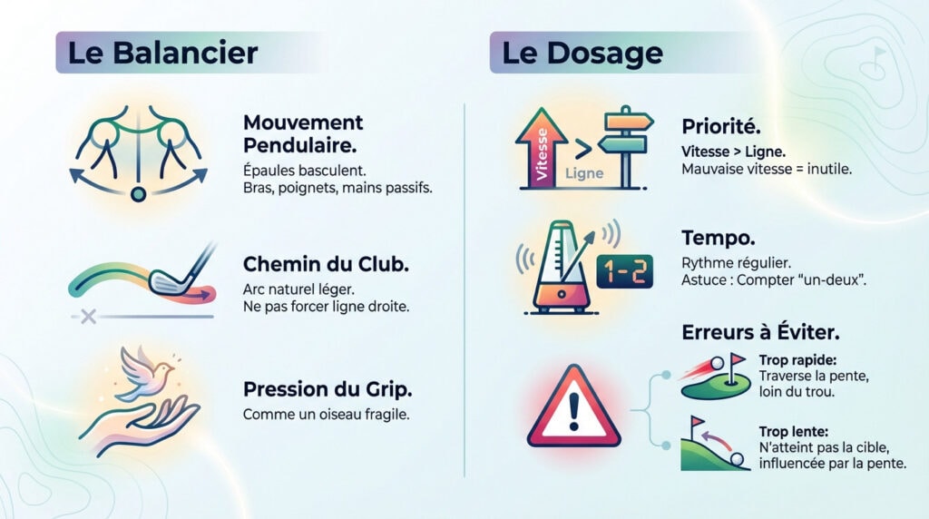 Golfeur exécutant un mouvement de balancier pendulaire pour améliorer son putting