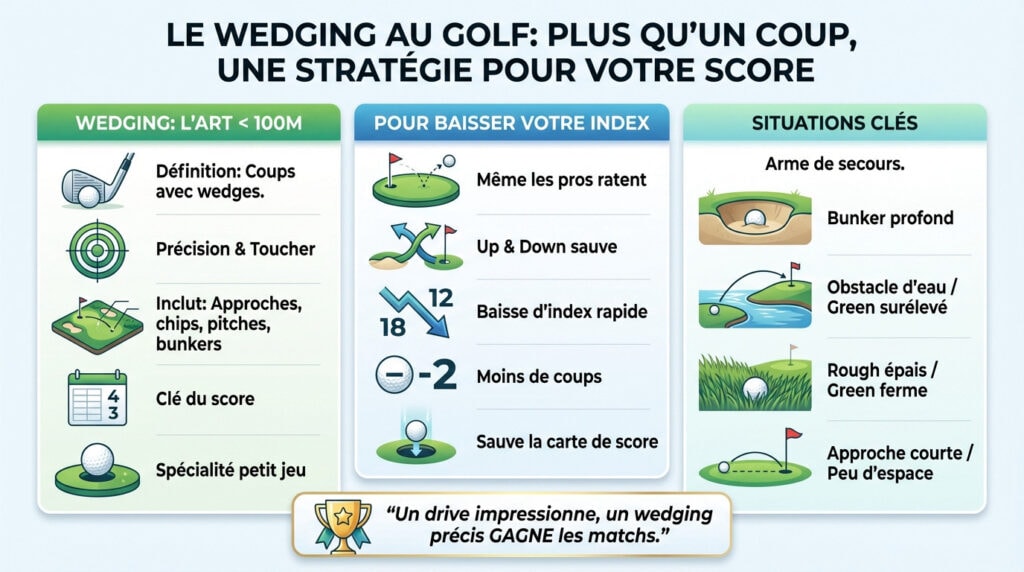 Golfeur exécutant un coup de wedging précis pour une approche vers le green
