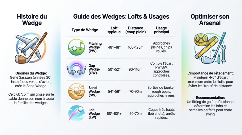 Golfeur utilisant différents wedges pour une approche précise sur le green
