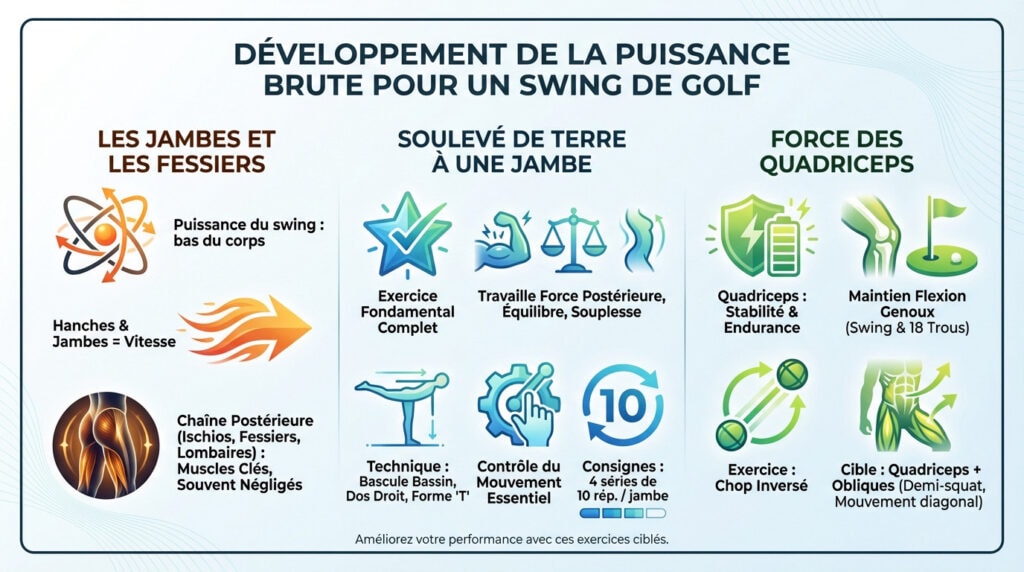 Golfeur effectuant un exercice de musculation pour développer la puissance de son swing