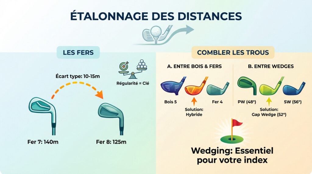 Tableau complet d'étalonnage des distances au golf pour visualiser les écarts entre chaque club