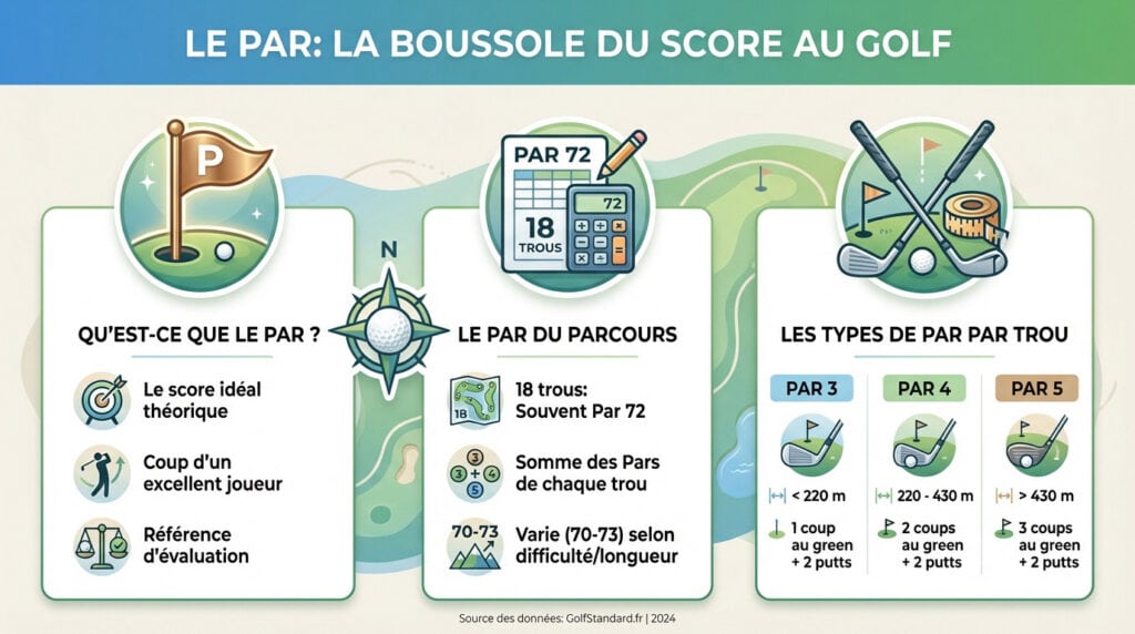 Infographie pour golfeur sur le green pour calculer son score idéal par rapport au par