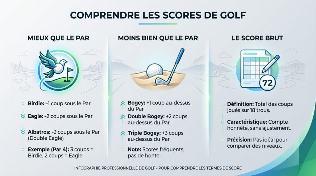Golfeur notant ses résultats birdie et bogey sur une carte de score