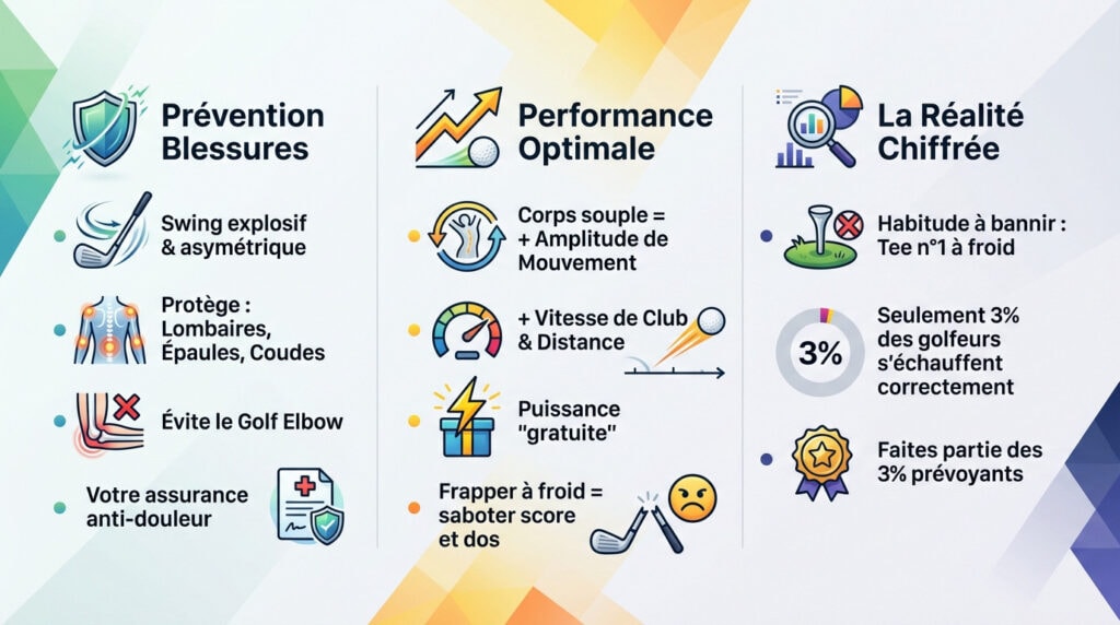 Golfeur effectuant un échauffement avec un club pour prévenir les blessures et améliorer son swing