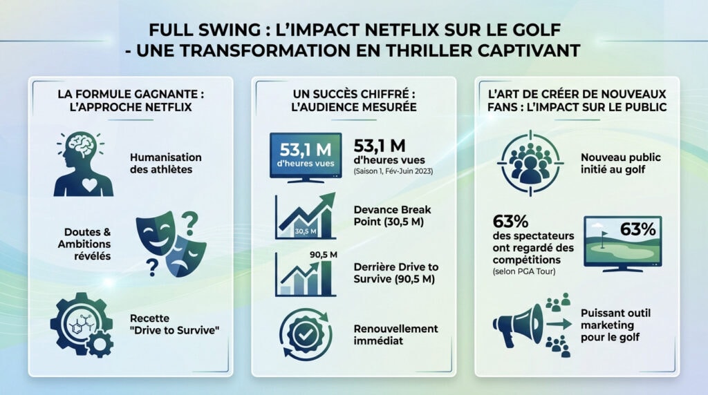 Scène de tournage de la série Full Swing montrant l'envers du décor du golf professionnel