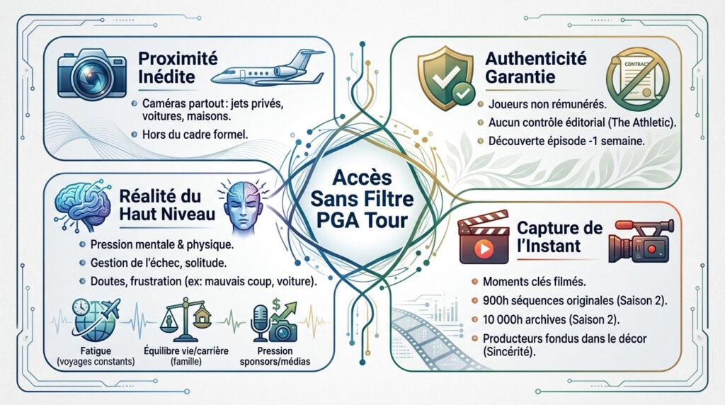 Caméraman filmant un golfeur professionnel de près pour la série Full Swing sur Netflix