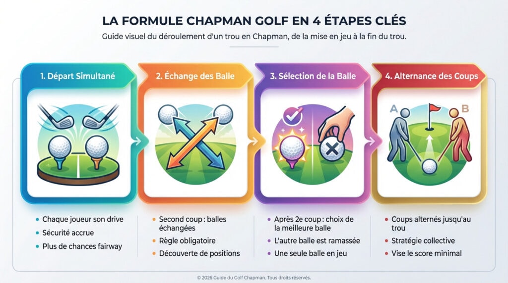 Schéma explicatif des étapes en formule de jeu Chapman au golf