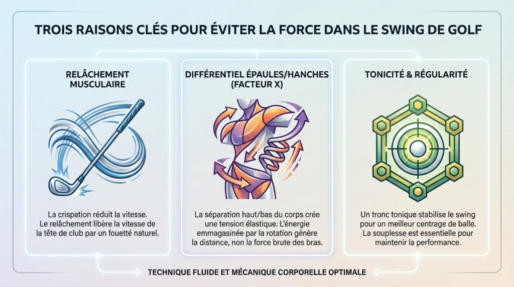 Golfeur senior travaillant son relâchement pour optimiser la distance sans forcer
