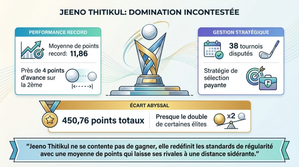 Schéma détaillé de l'avancée de Jeeno Thitikul dominant le classement mondial de golf féminin en février 2026