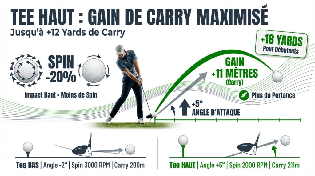 Hauteur de tee driver idéale pour aller plus loin avec un angle d'attaque positif
