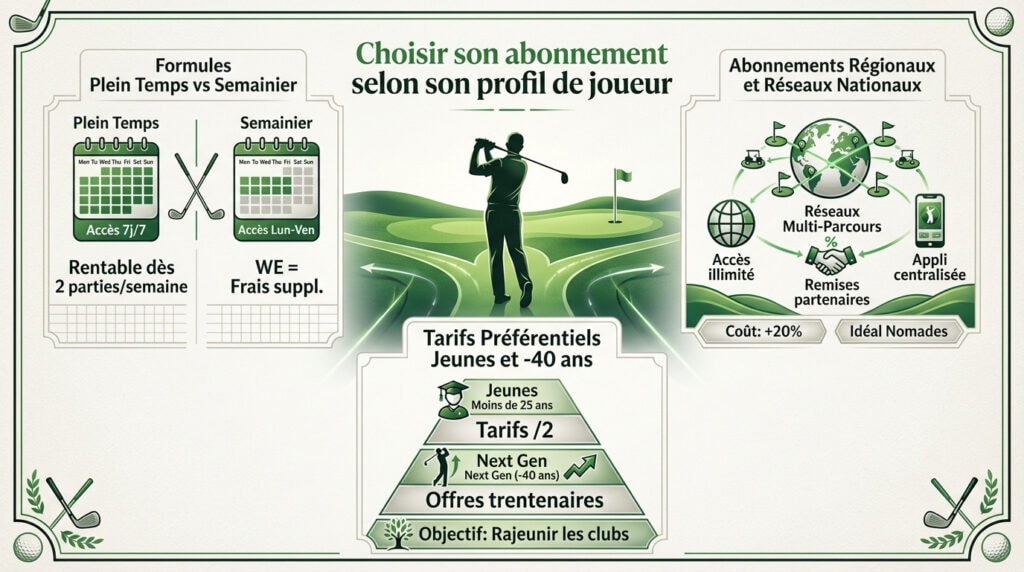 Comparatif des tarifs et formules d'abonnement au golf selon le profil du joueur pour évaluer le prix d'une saison de golf
