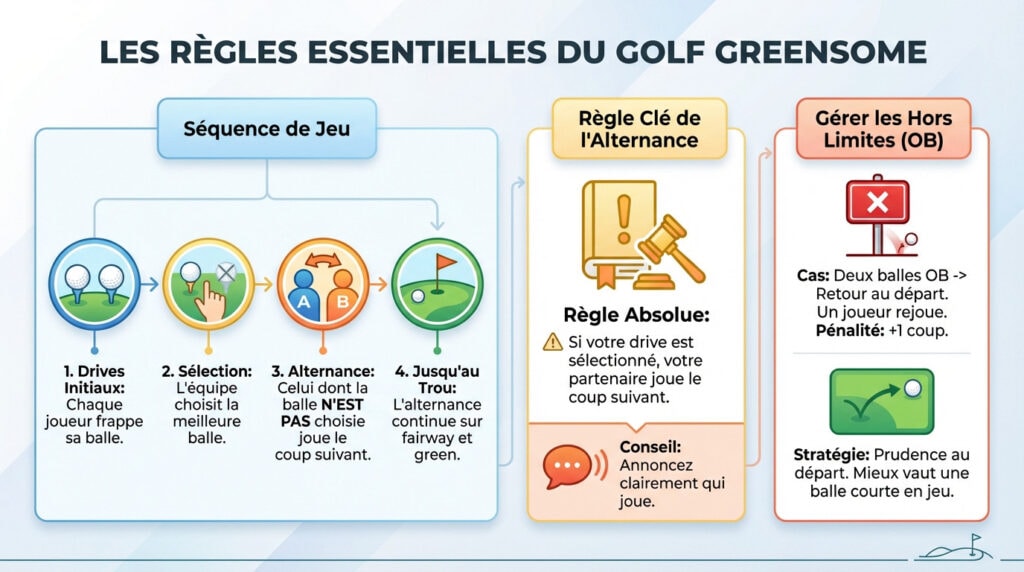 Golfeurs discutant de la stratégie sur le green en formule Greensome golf