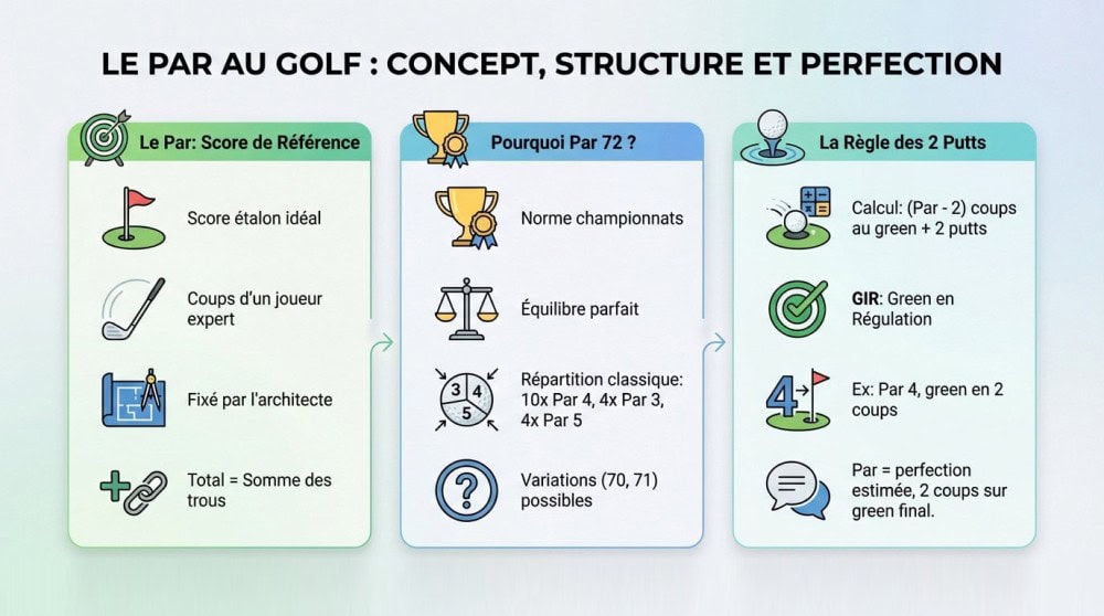 Infographie complète conçue pour un golfeur afin d'analyser le par golf d'un trou sur le green