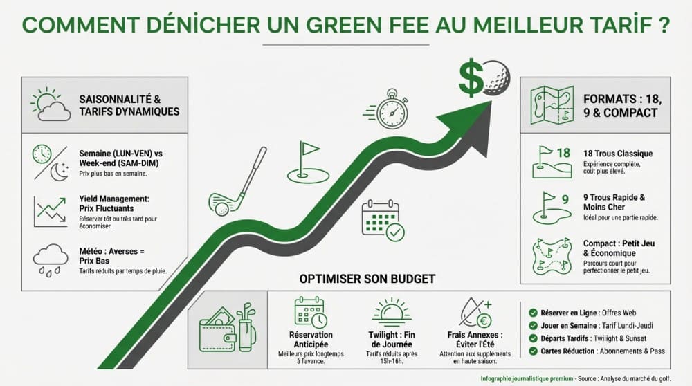 Schéma en détail expliquant comment dénicher un green fee golf au meilleur tarif