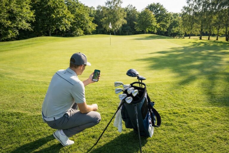 Golfeur cherchant la meilleure application golf gratuite pour évaluer son coup final