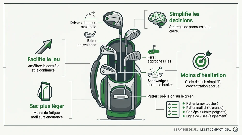 Infographie de la composition d'une demi-série idéale en 6 ou 7 clubs pour le golfeur débutant