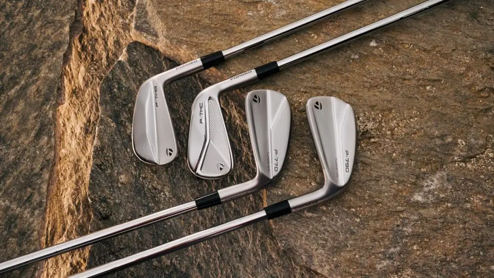 Gamme de fers TaylorMade P7MC P770 P790 illustrant les fers type blade et muscle back forgés pour le contrôle expert