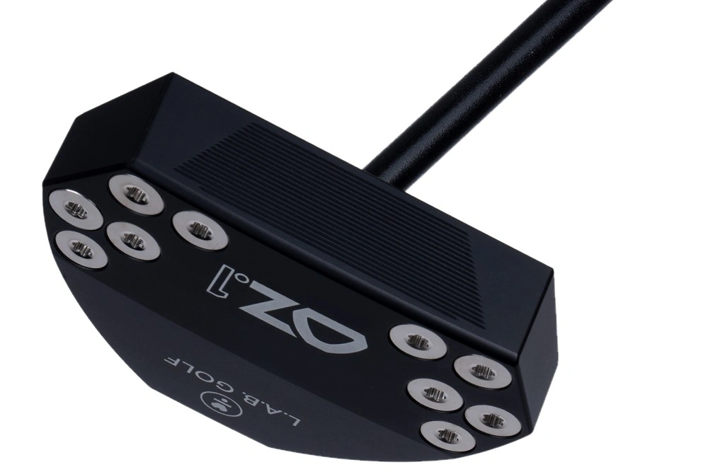 Putter LAB Golf OZ.1 Adam Scott noir anodisé vue de dessus avec poids ajustables visibles