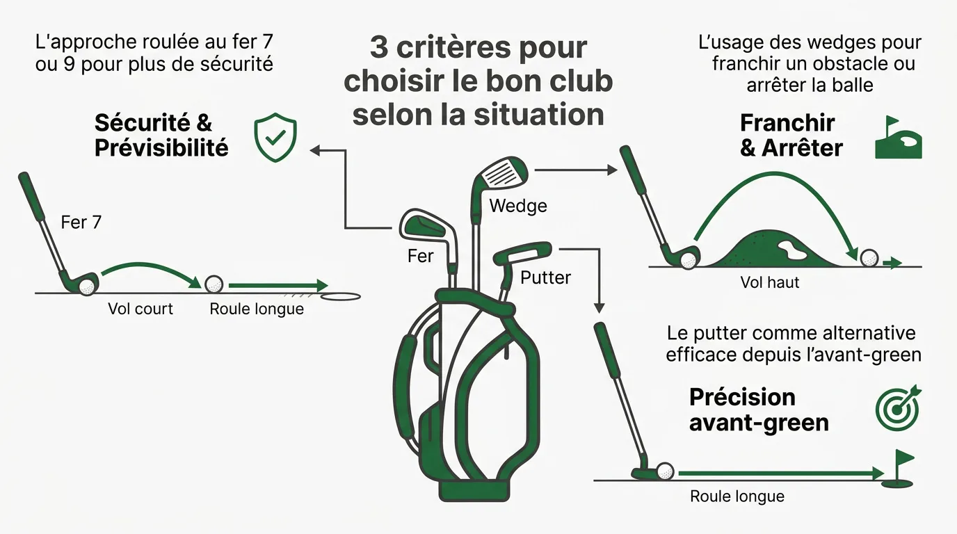 Choisir son club pour une approche sur le green selon la distance et le lie