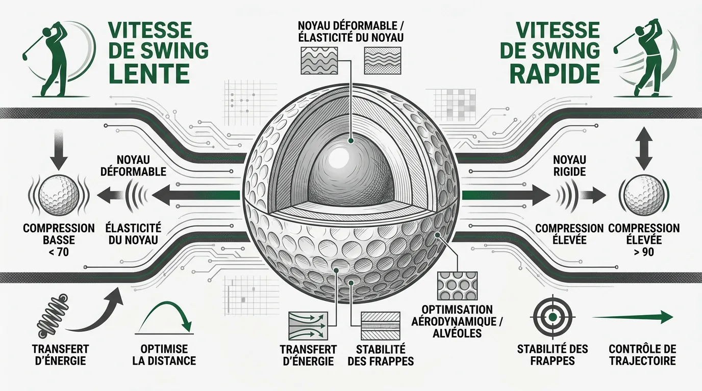 Graphique comparatif de la compression des balles selon la vitesse de swing.