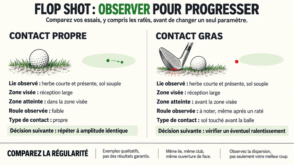 FLOP SHOT : OBSERVER POUR PROGRESSER. Comparez vos essais, y compris les ratés, avant de changer un seul paramètre.